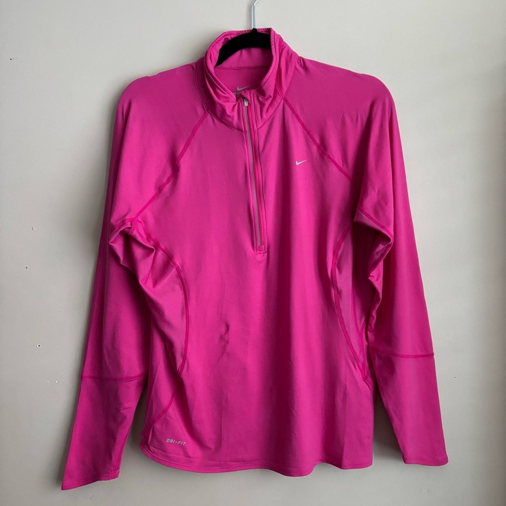 π2/$20 Nike Sz L Bubble Gum Pink Dri-Fit 1/2 Zip Running Long Sleeve Top Shirt